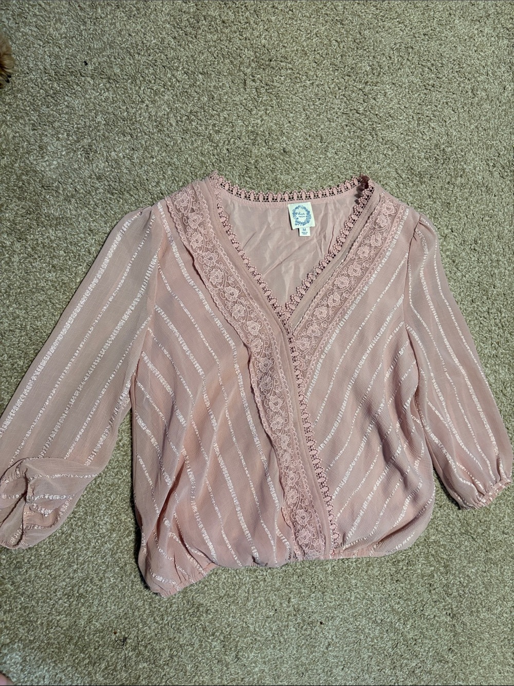 Blue Rain Dusty Pink Lace-Trim V-Neck Blouse